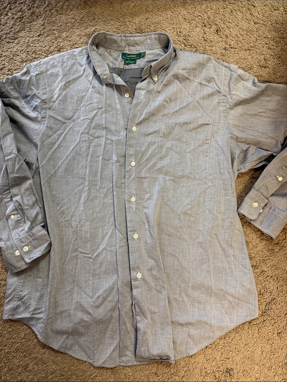 90’s Lauren Ralph Lauren Men's 17/32/33 XL Light Blue Button-Down Oxford Shirt